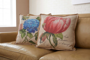 Oatmeal Peony and Hydrangea Decorative Pillow