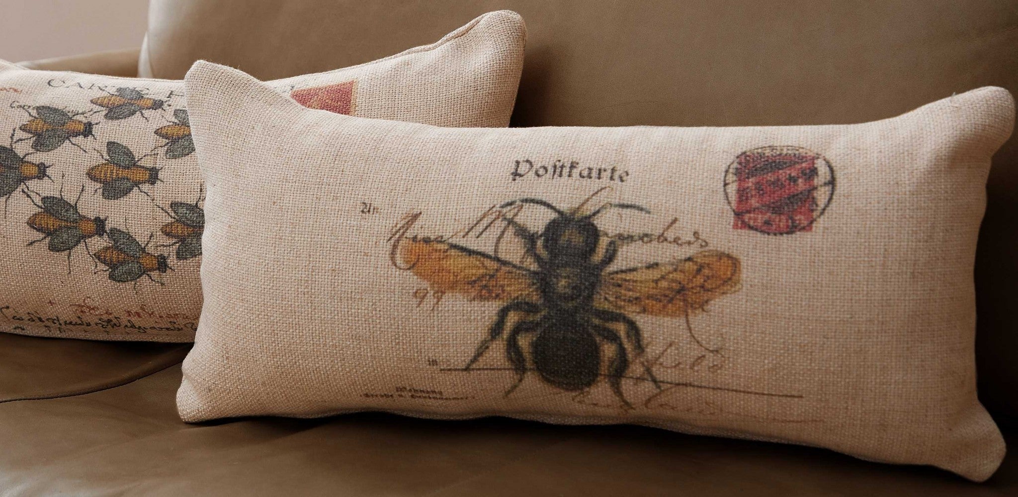Oatmeal Bees Natural Colors Decorative Pillow
