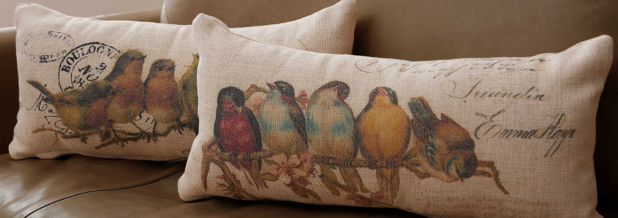 Oatmeal Bird Postcards Decorative Pillow