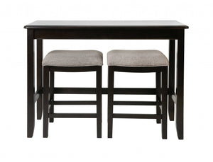 Rectangular Espresso Finish Sofa table with Two Bar Stools