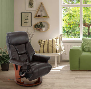 Dark Brown Soft Faux Leather Swivel Recliner Chair