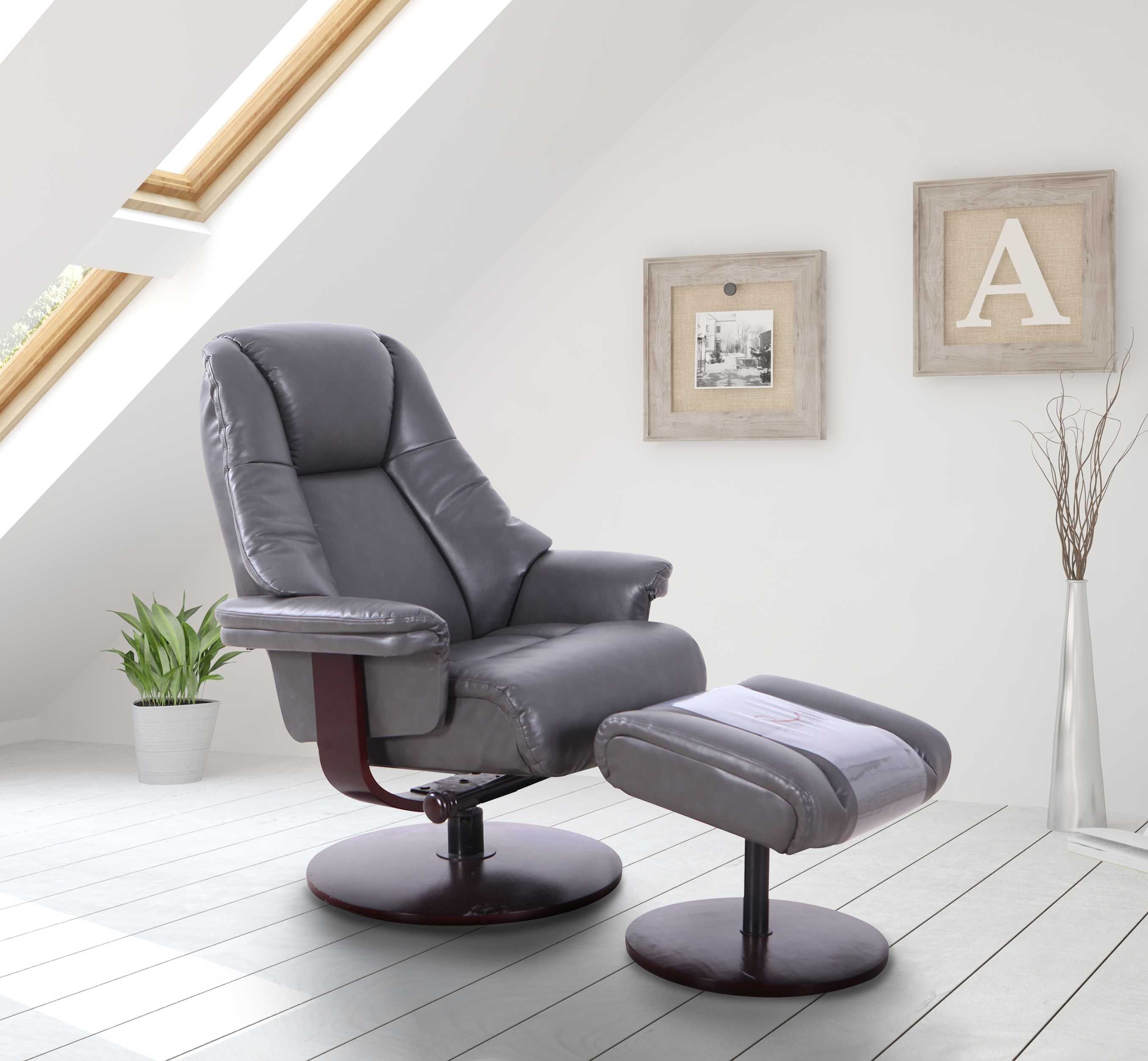 Graphite Gray Faux Leather Memory Foam Recliner and Ottoman Set
