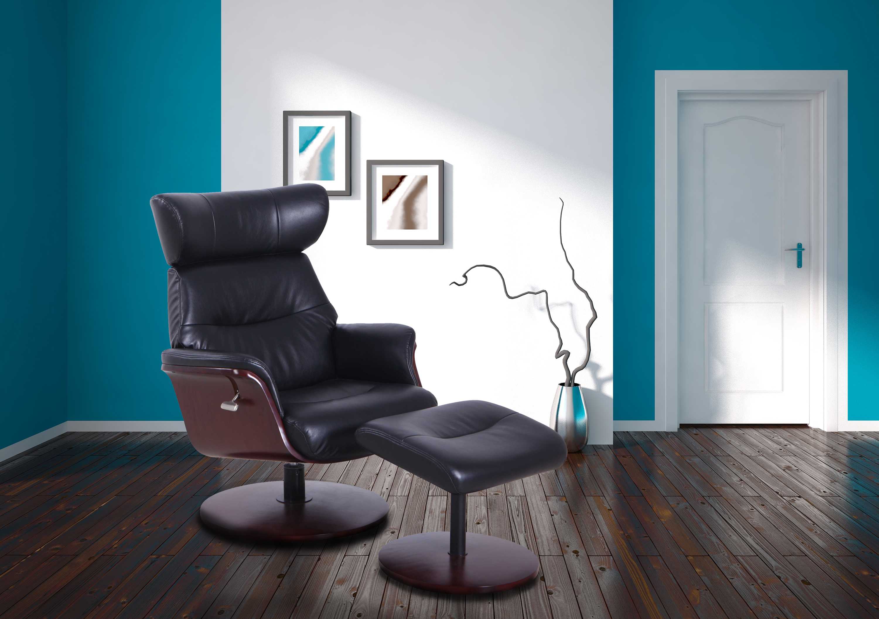 Black Onyx Faux Leather Memory Foam Recliner and Ottoman Set