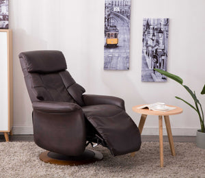 Contemporary Design Brown Faux Leather Swivel Recliner Chair