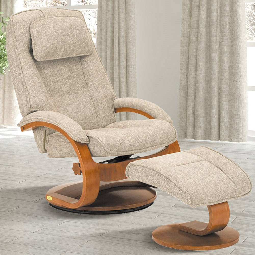 Linen Tan Fabric Recline chair and Ottoman Set