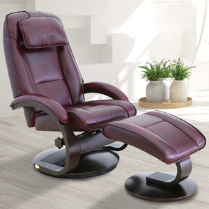 Burgundy Fabric Recliner chair and Ottoman Set