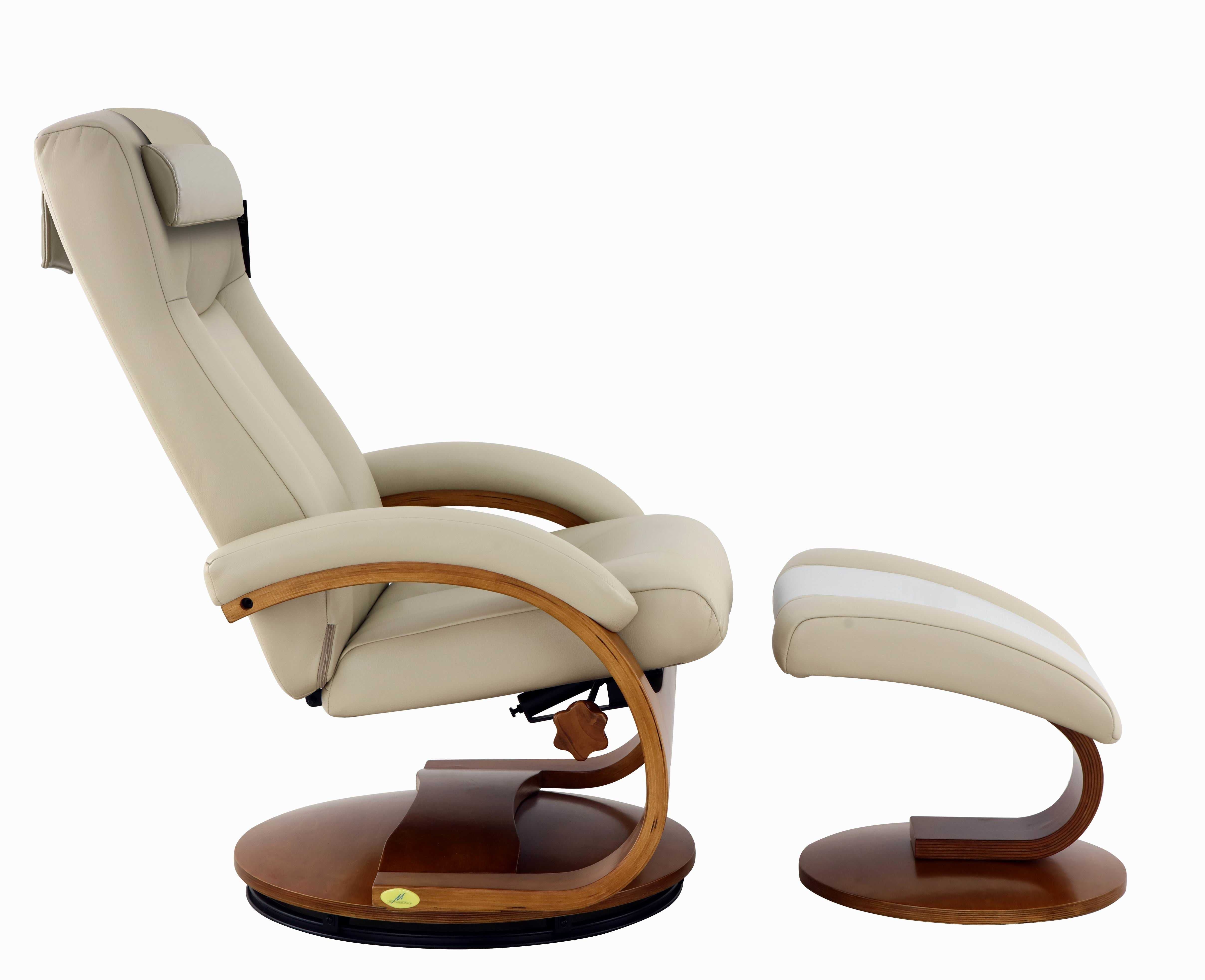 Modern Ergonomic Off White Faux Leather Recliner and Ottoman Set