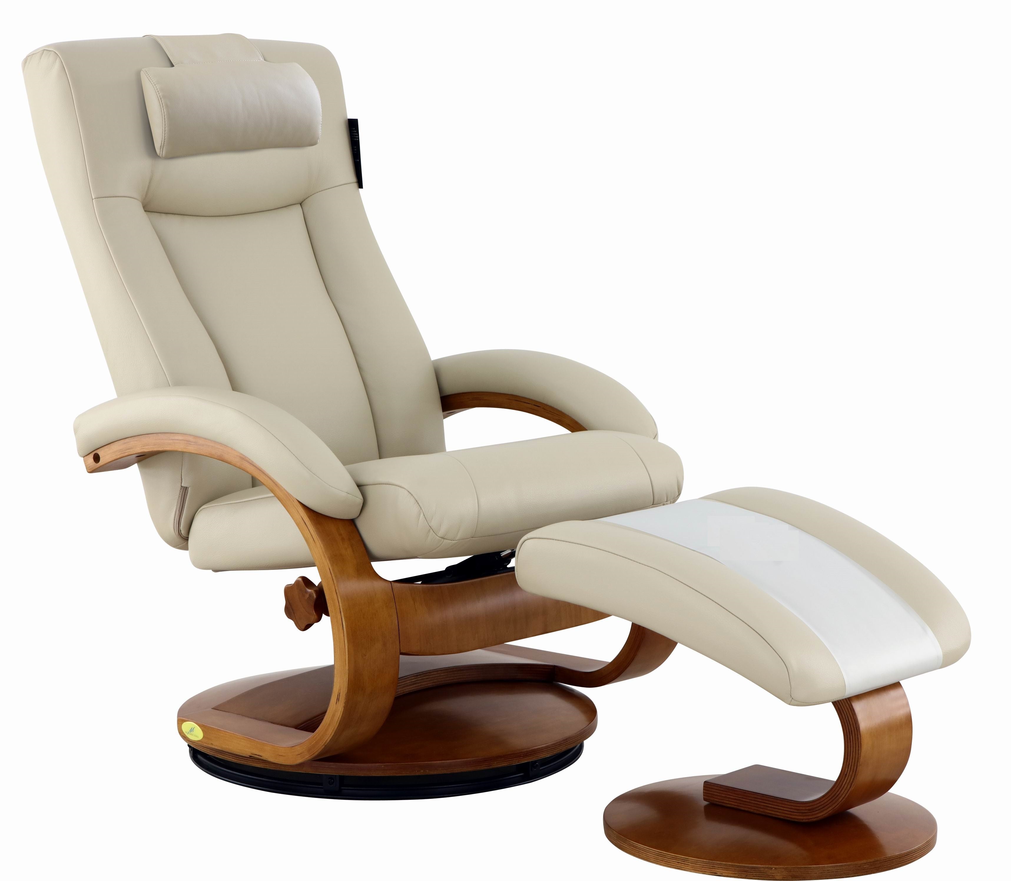 Modern Ergonomic Off White Faux Leather Recliner and Ottoman Set