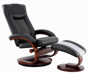 Black Top Grain Leather Recliner and Ottoman