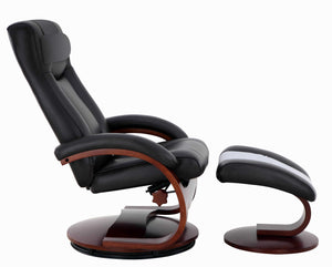 Black Top Grain Leather Recliner and Ottoman