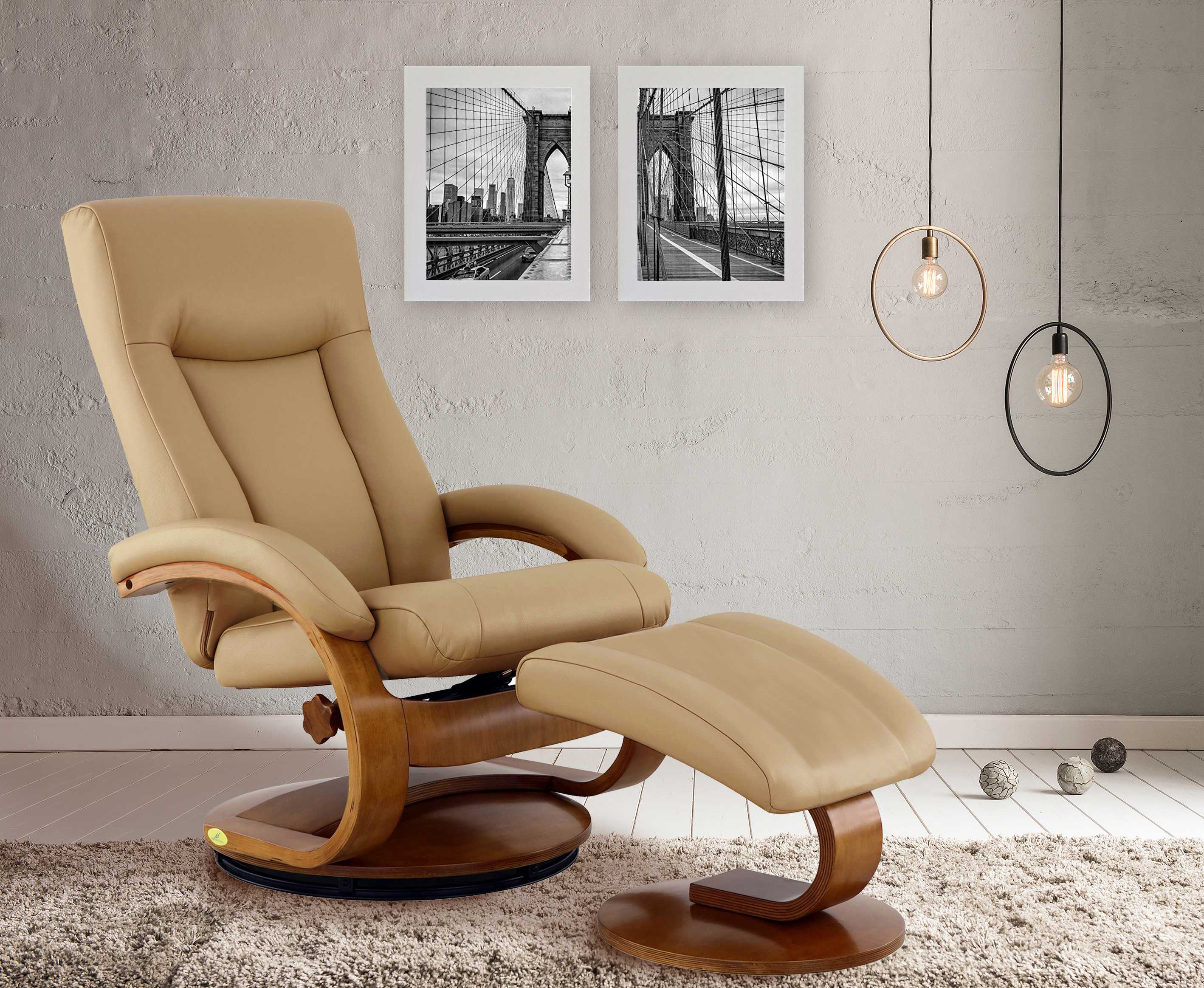 Cobblestone Tan Top Grain Leather Recliner and Ottoman