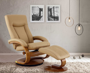 Cobblestone Tan Top Grain Leather Recliner and Ottoman