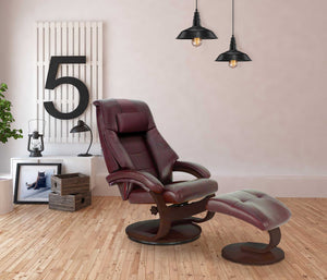 Burgundy Top Grain Leather Recliner and Ottoman