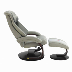 Putty Grey Top Grain Leather Recliner and Ottoman