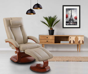 Cobblestone Tan Top Grain Leather Recliner and Ottoman with Pillow