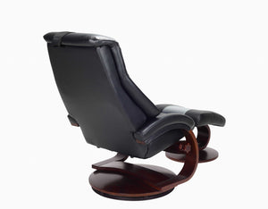 Black Top Grain Leather Recliner and Ottoman with Pillow