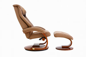 Tan Top Grain Leather Recliner and Ottoman with Pillow