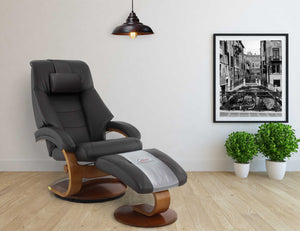 Brown Top Grain Leather Recliner and Ottoman with Pillow