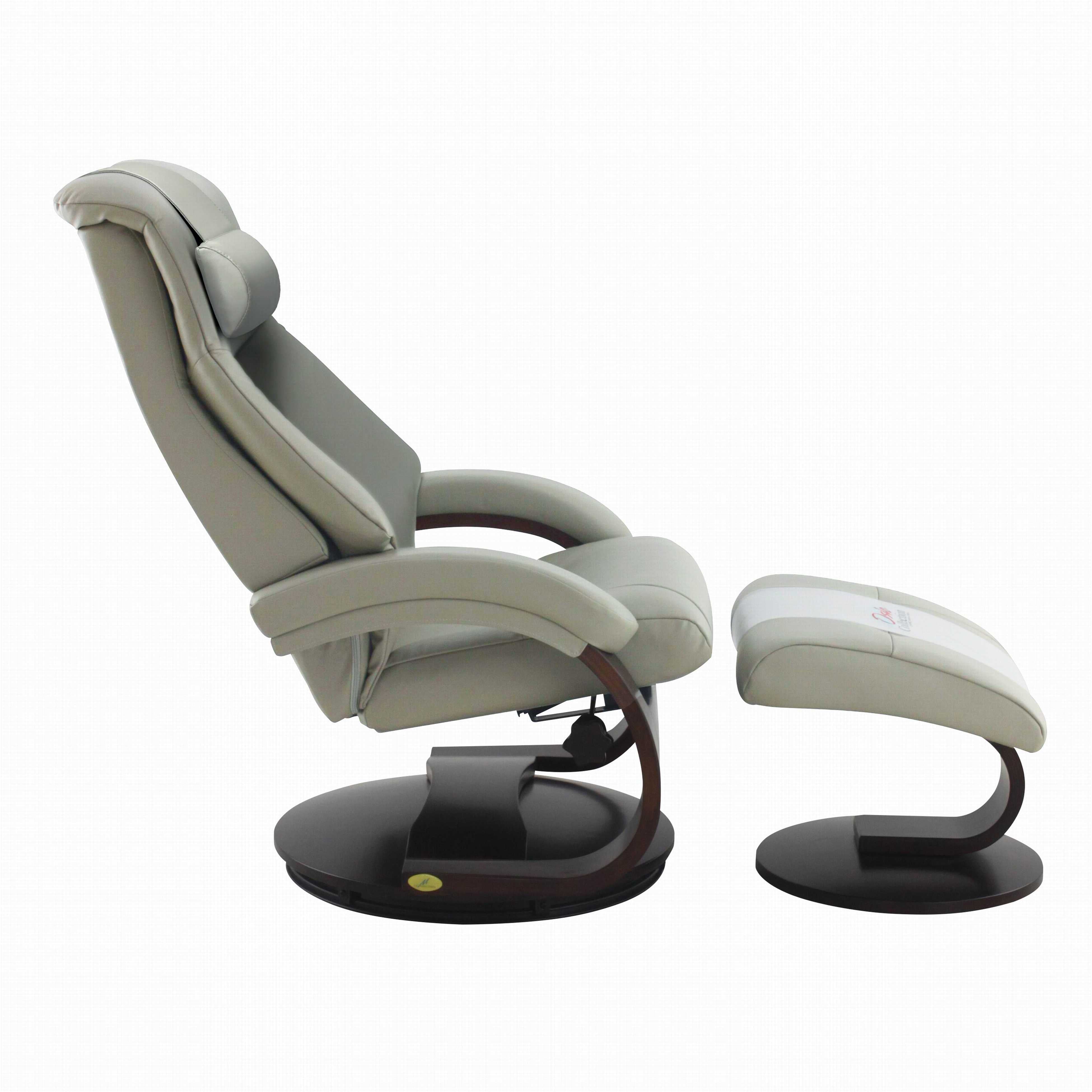Putty Grey Top Grain Leather Recliner and Ottoman with Pillow
