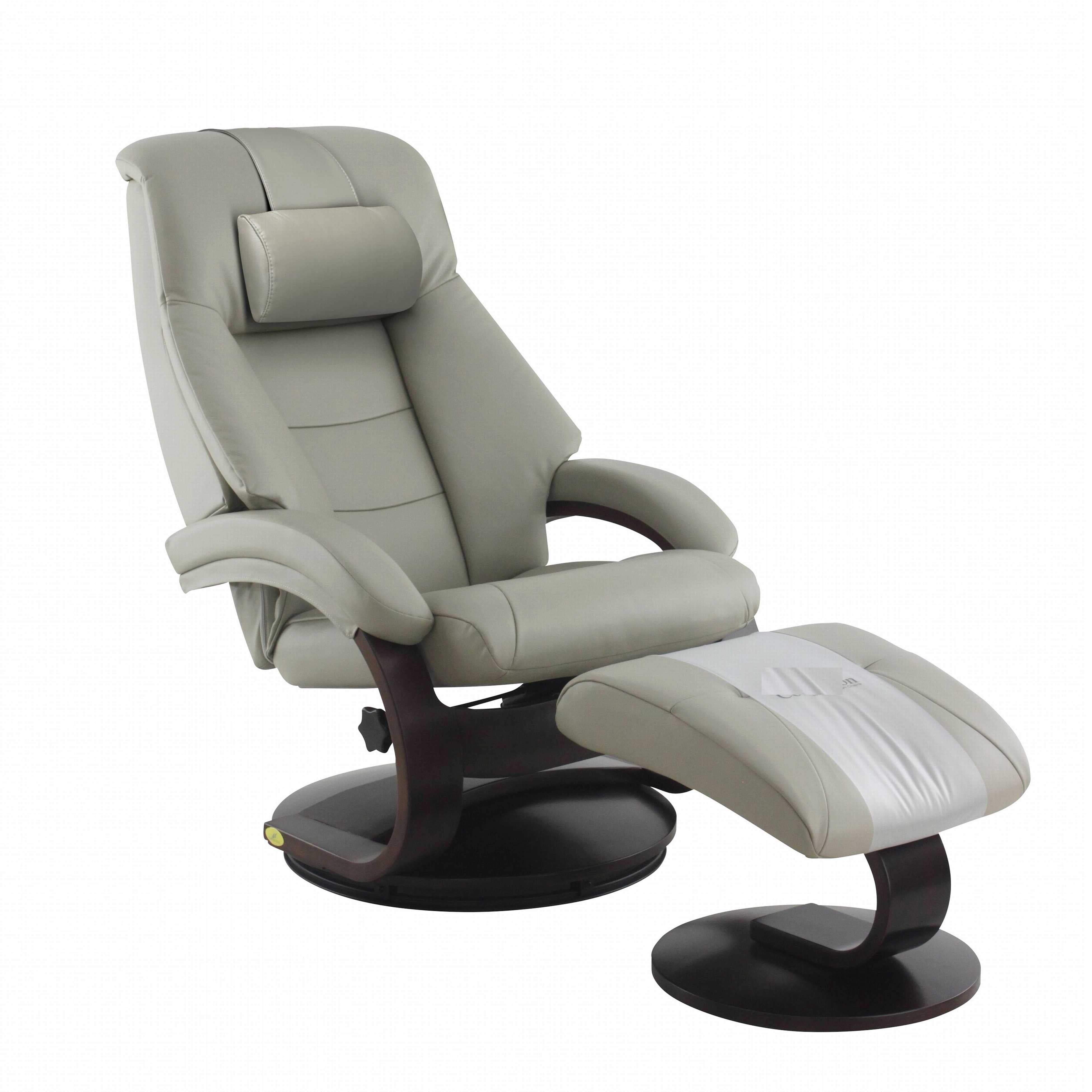 Putty Grey Top Grain Leather Recliner and Ottoman with Pillow
