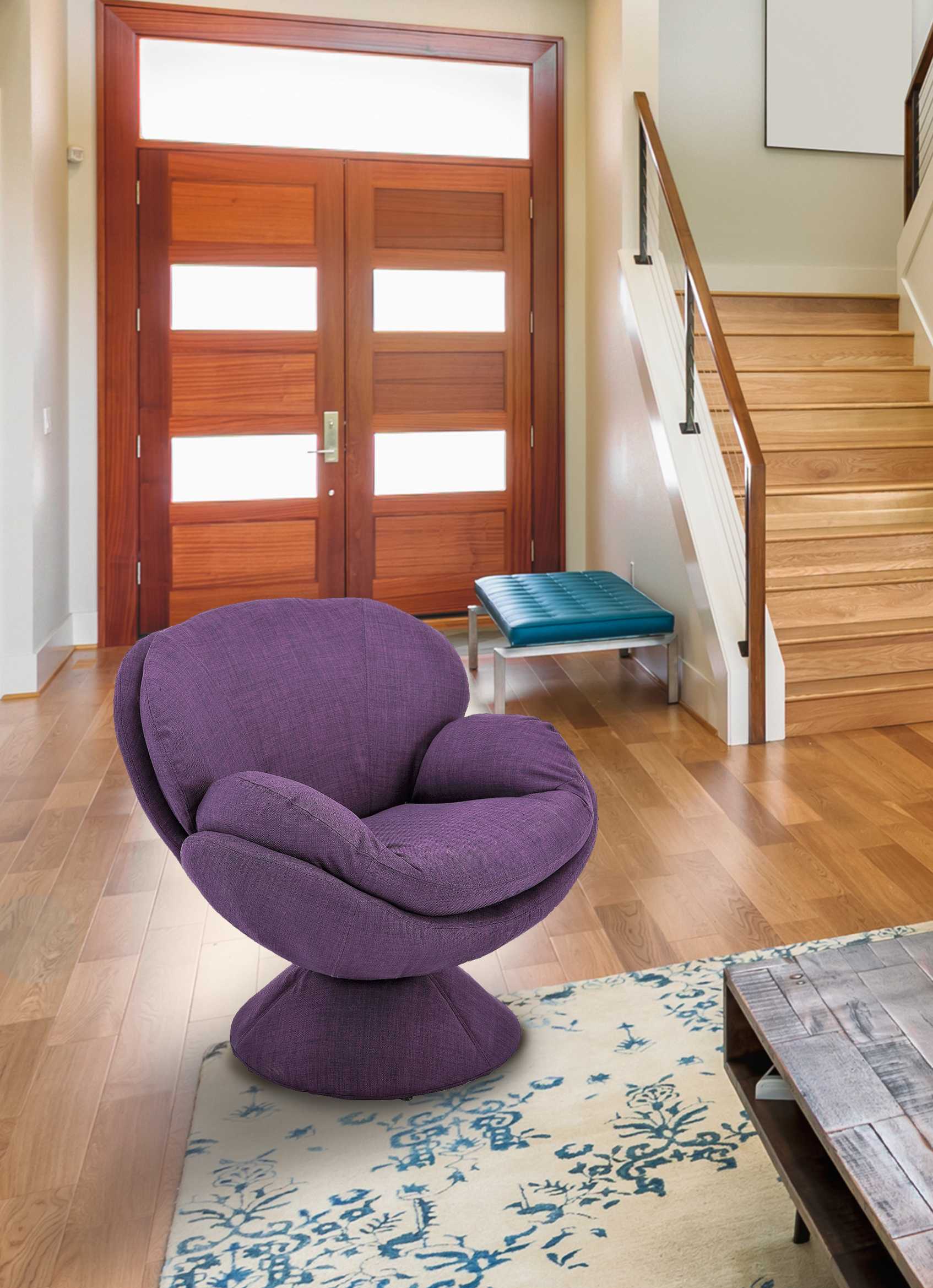 Purple Fabric Swivel Accent Chair