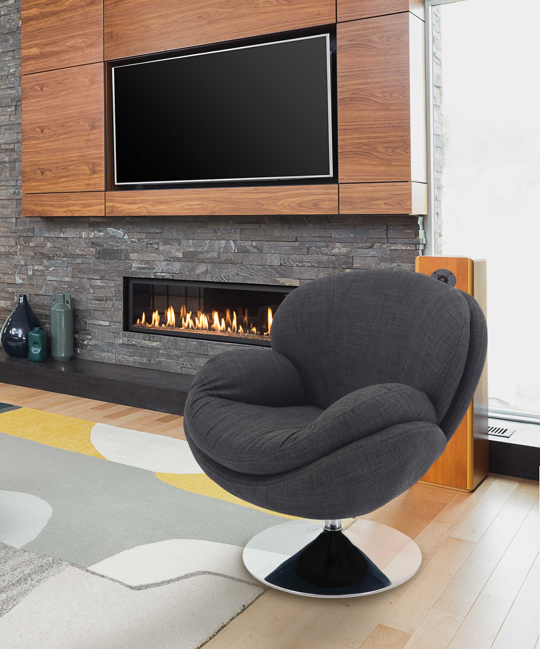 Anthracite Grey Fabric Swivel Accent Chair
