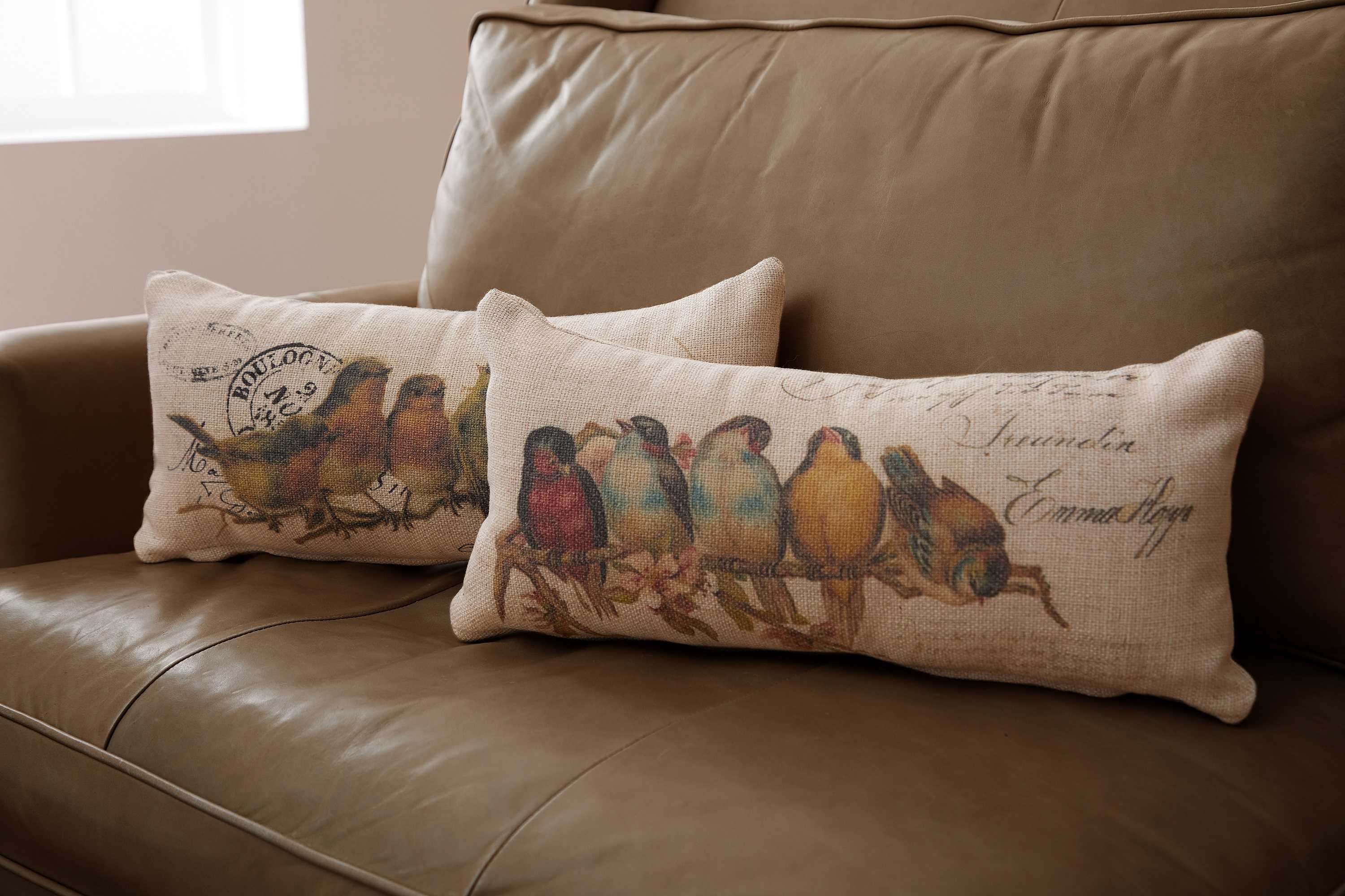 Oatmeal Birds On Limbs Decorative Pillow