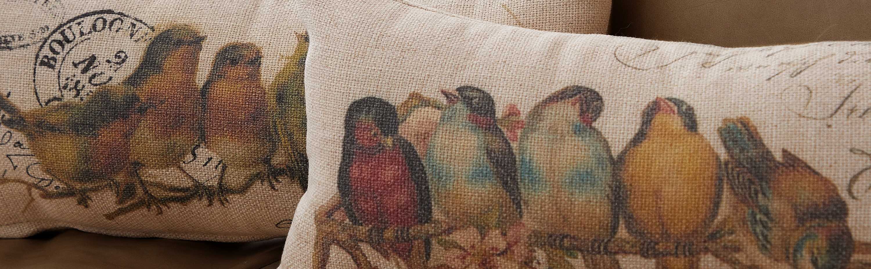 Oatmeal Birds On Limbs Decorative Pillow