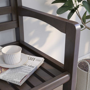 Rectangular Wood Bench with Back and Shelf in Espresso