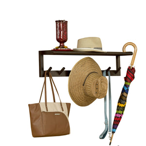 Wooden Large Peg Coat or Towel Rack with Shelf in Espresso