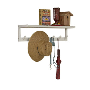 Wooden Large Peg Coat or Towel Rack with Shelf in White