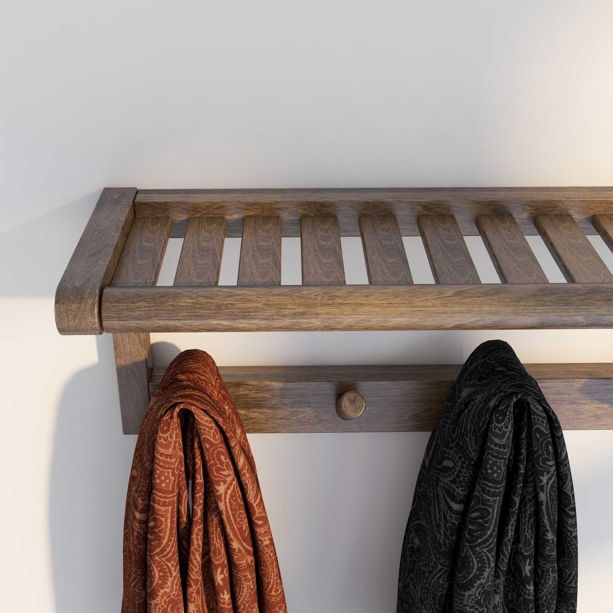 Wooden Large Peg Coat or Towel Rack with Shelf in Antique Chestnut