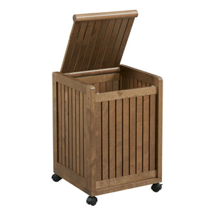 Rolling Solid Wood Laundry Hamper with Lid in Antique Chestnut