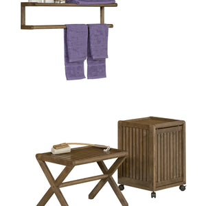 Rolling Solid Wood Laundry Hamper with Lid in Antique Chestnut