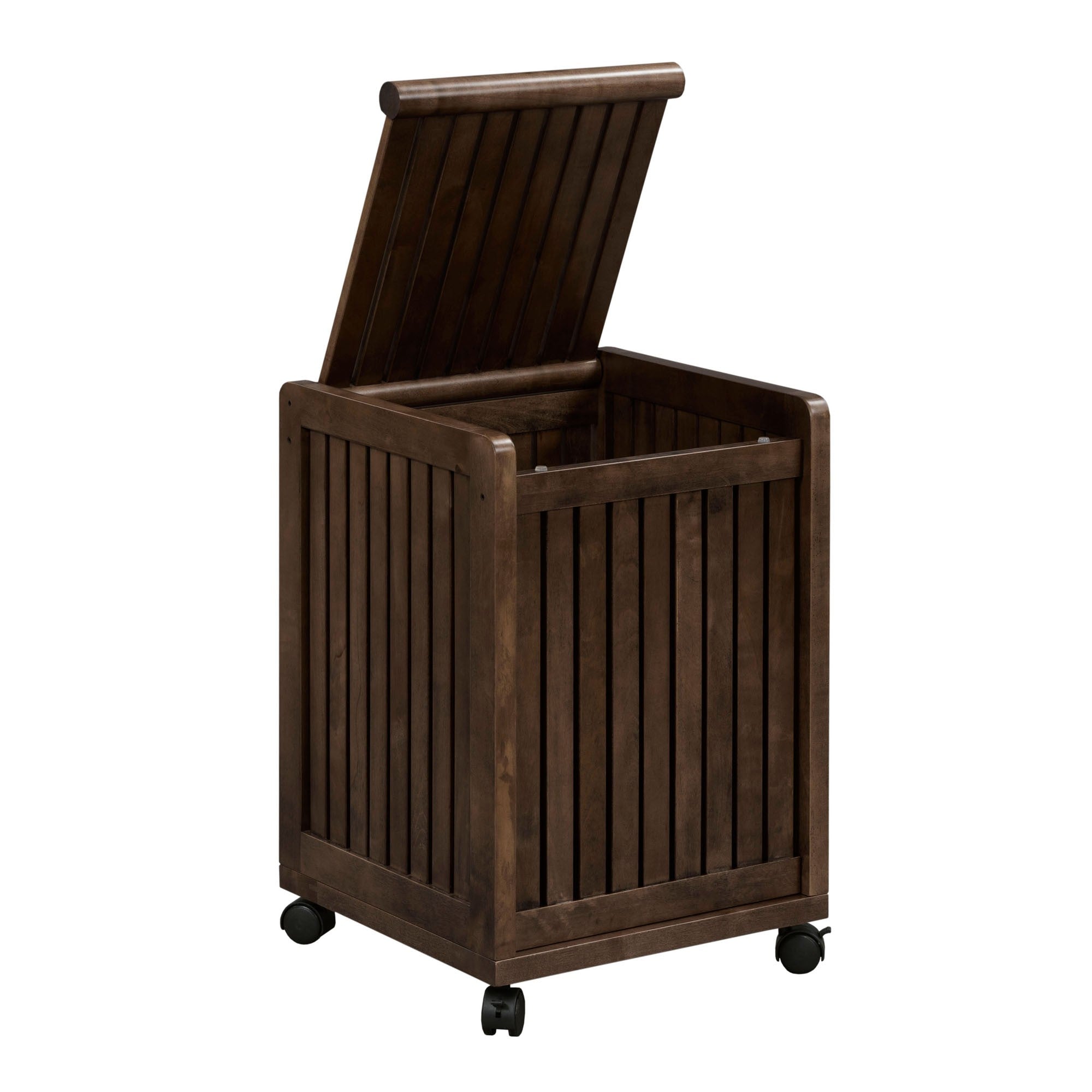 Rolling Solid Wood Laundry Hamper with Lid in Espresso