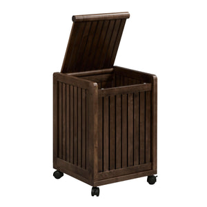 Rolling Solid Wood Laundry Hamper with Lid in Espresso
