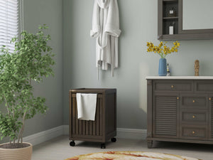 Rolling Solid Wood Laundry Hamper with Lid in Espresso