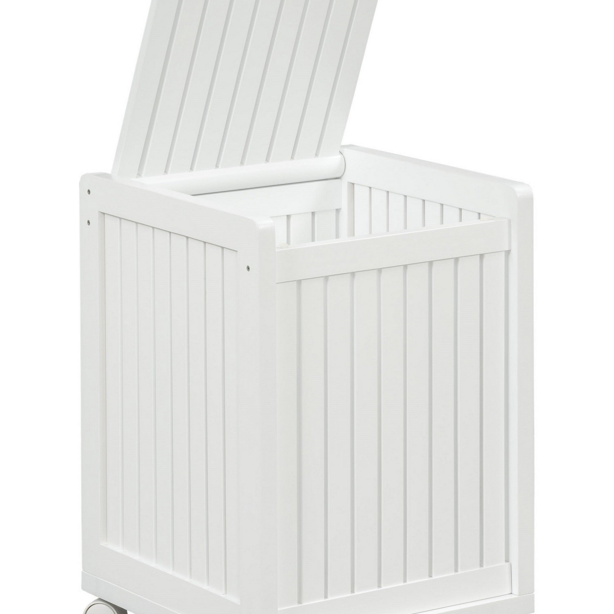 Rolling Solid Wood Laundry Hamper with Lid in White