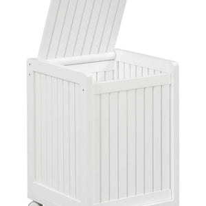 Rolling Solid Wood Laundry Hamper with Lid in White