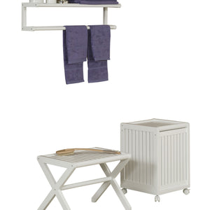 Rolling Solid Wood Laundry Hamper with Lid in White