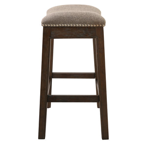 Counter Height Saddle Style Counter Stool with Taupe Fabric and Nail head Trim