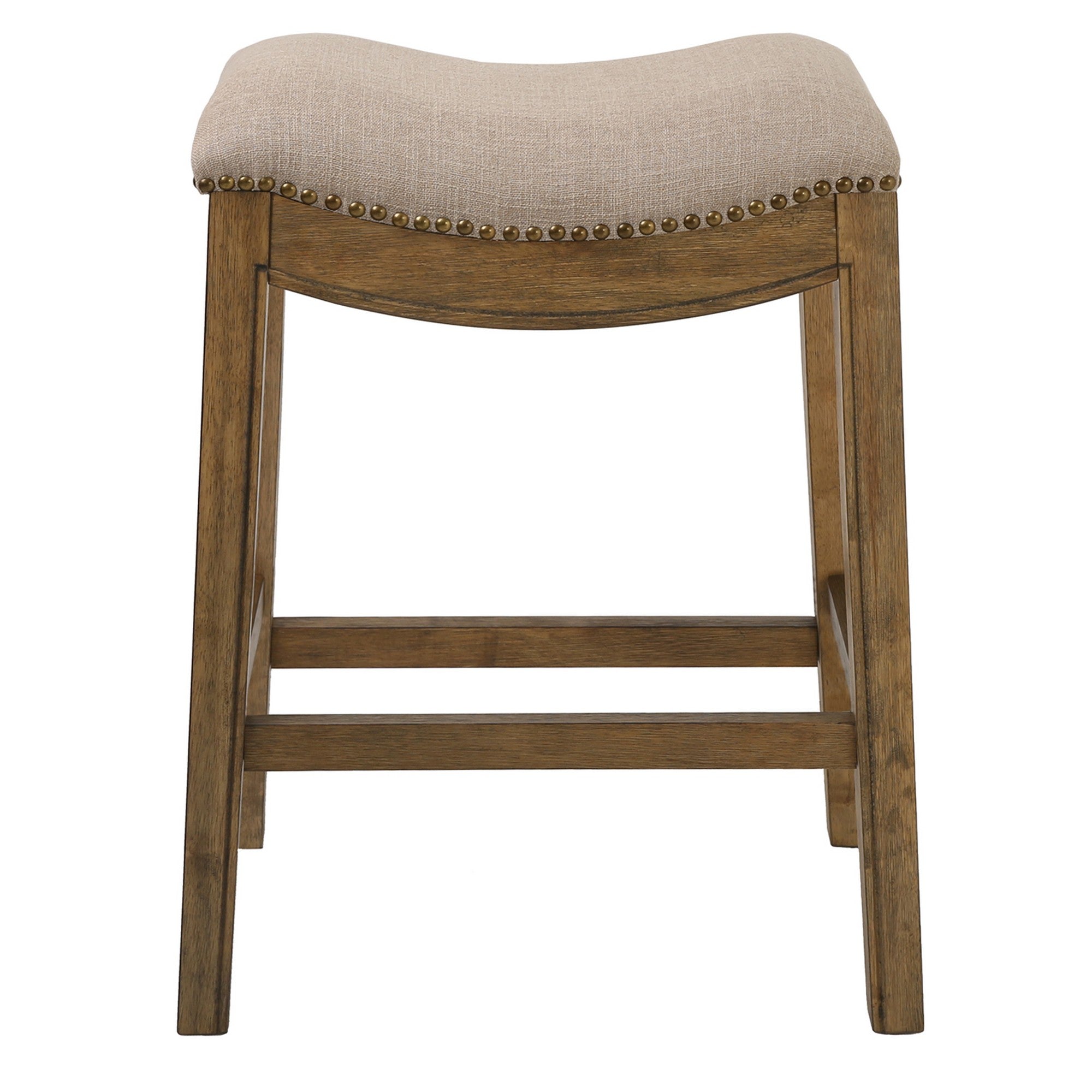Counter Height Saddle Style Counter Stool with Cream Fabric and Nail head Trim