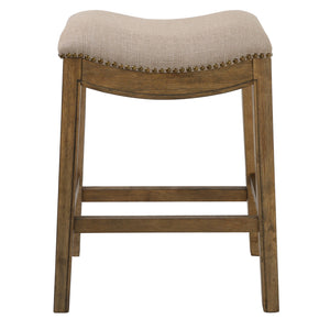 Counter Height Saddle Style Counter Stool with Cream Fabric and Nail head Trim