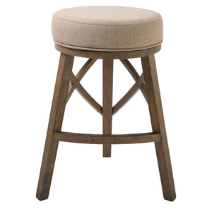 Bar Height Round Swivel Stool with Cream Fabric