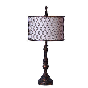 Distressed Copper Traditional Table Lamp with White Linen and Mesh Metal Shade