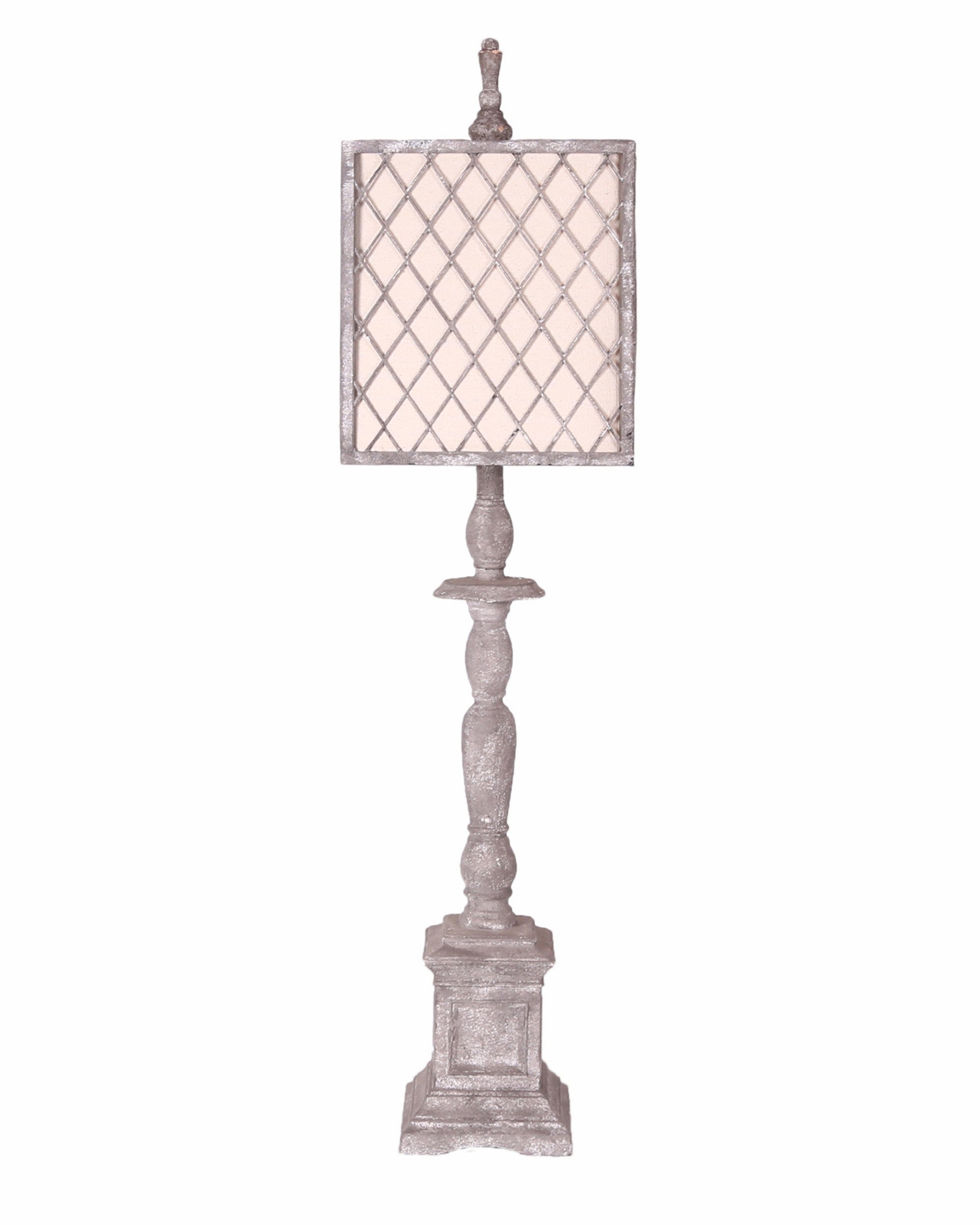 Distressed Light Grey Traditional Table Lamp with Ivory Linen and Mesh Metal Shade