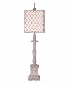 Distressed Light Grey Traditional Table Lamp with Ivory Linen and Mesh Metal Shade