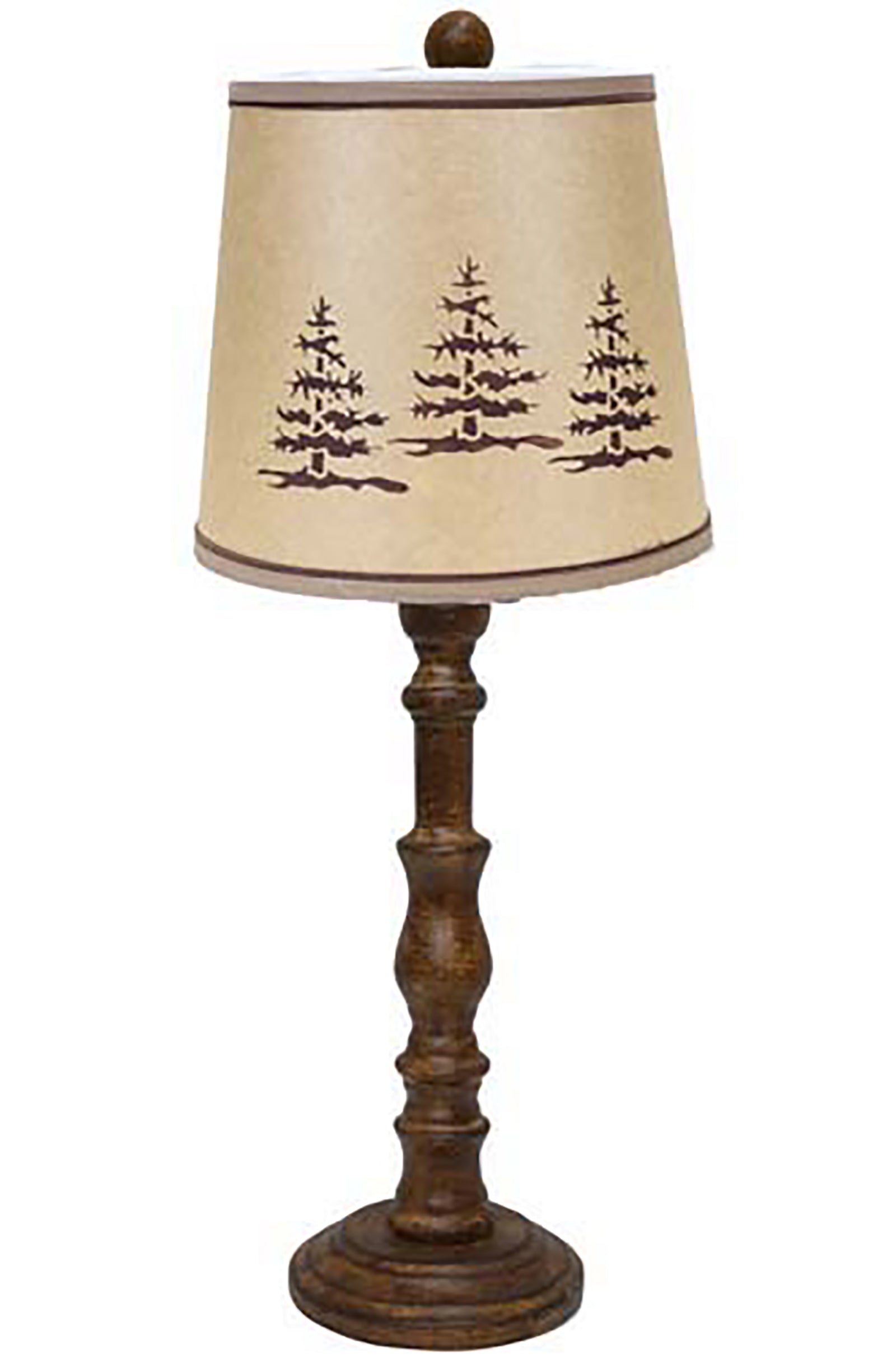 Distressed Brown Traditional Table Lamp with Pine Tree Ptinted Shade