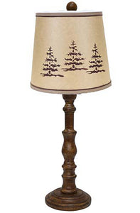 Distressed Brown Traditional Table Lamp with Pine Tree Ptinted Shade