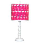 Hot Pink and White Traditional Table Lamp with Flamingo Printed Shade